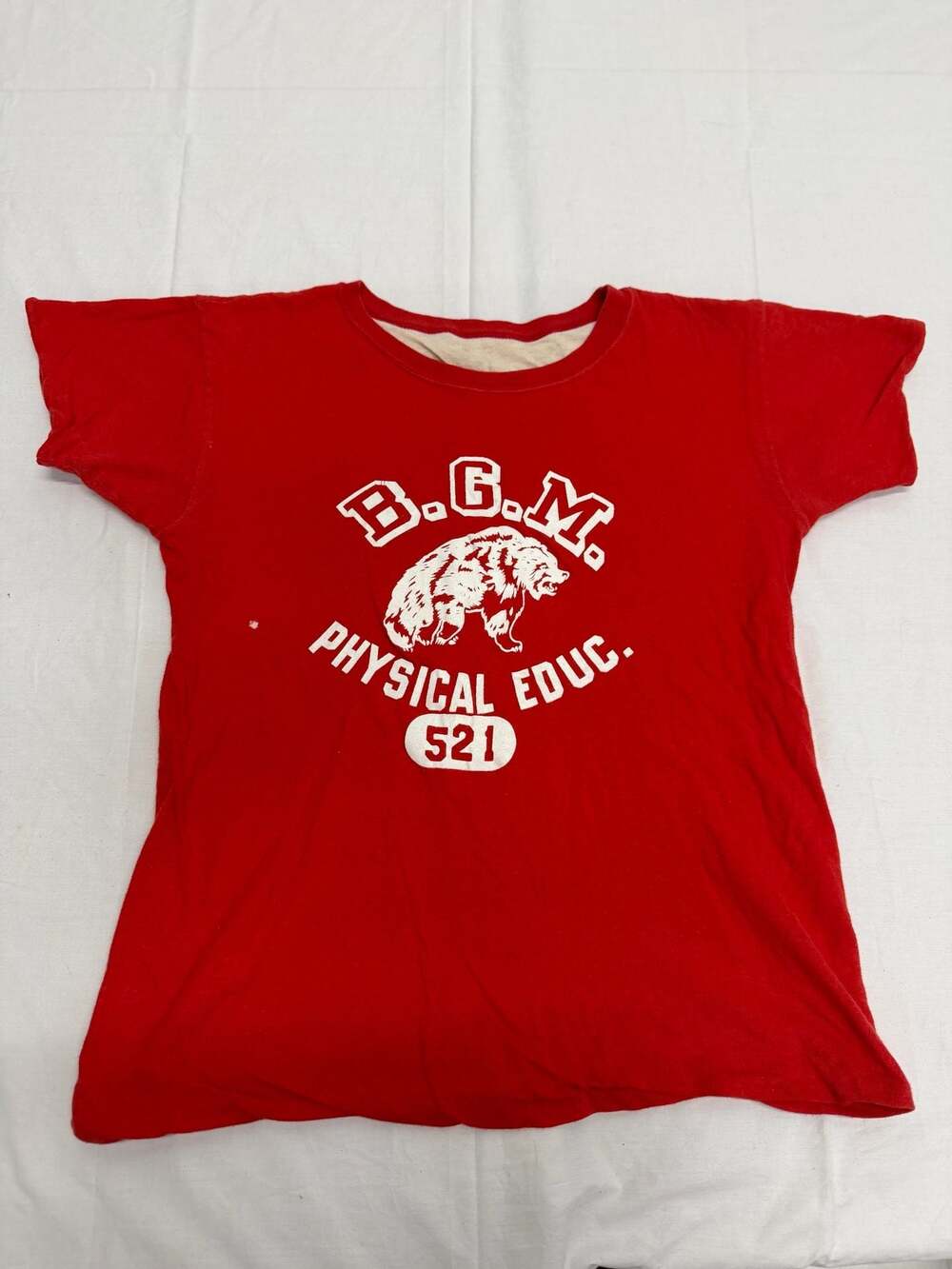 Vintage B.G.M. Physical Educ. 521 Bear Graphic T-Shirt Red